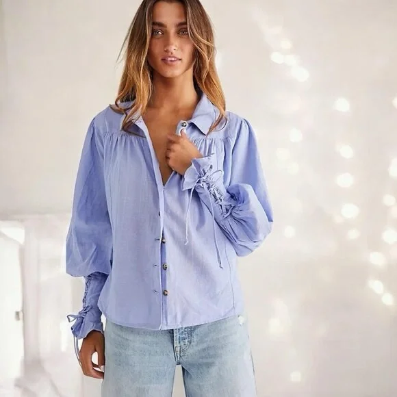 Free People Lavender Button-Up Blouse - Picture 2 of 10